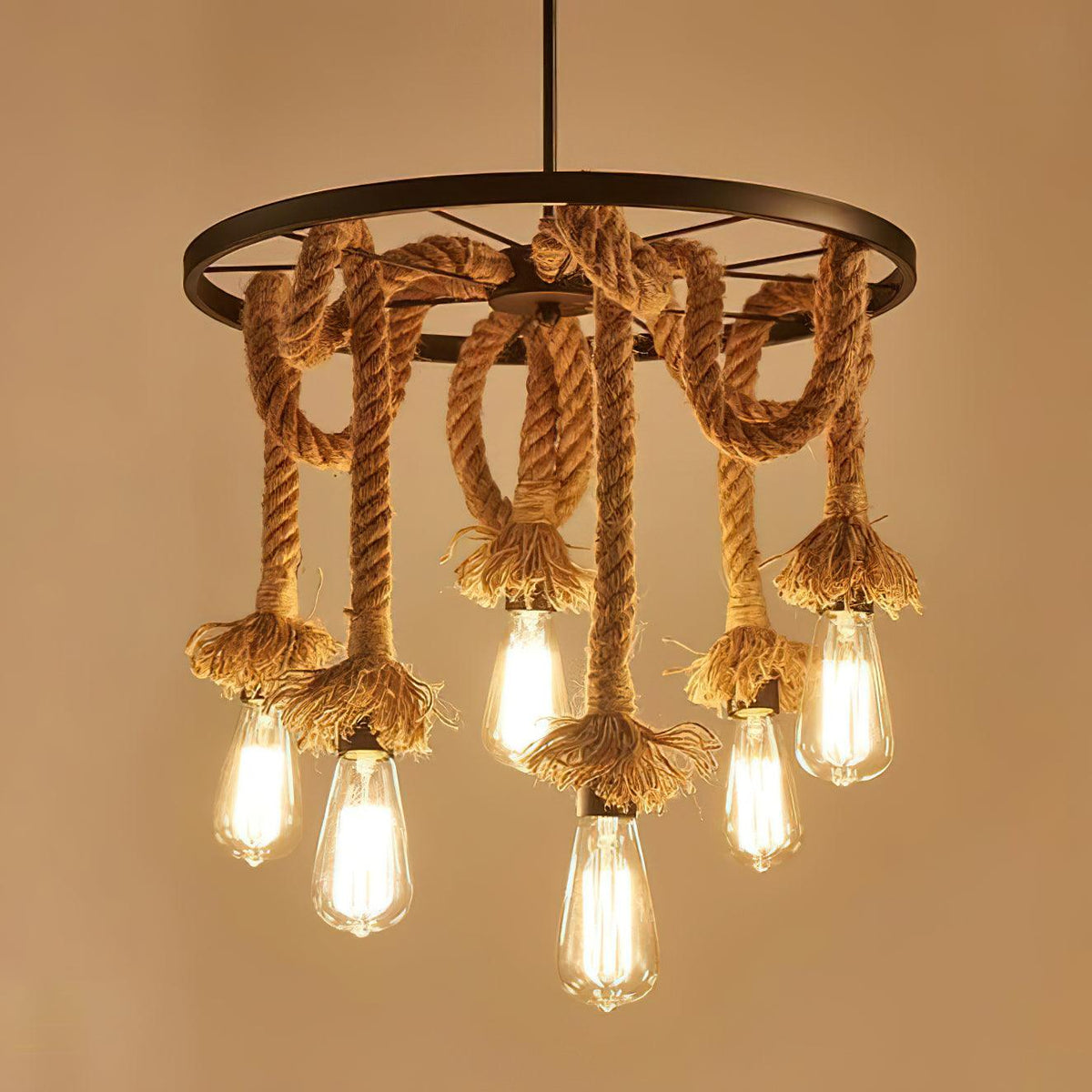 Hemp Rope Industrial Six Head Chandelier