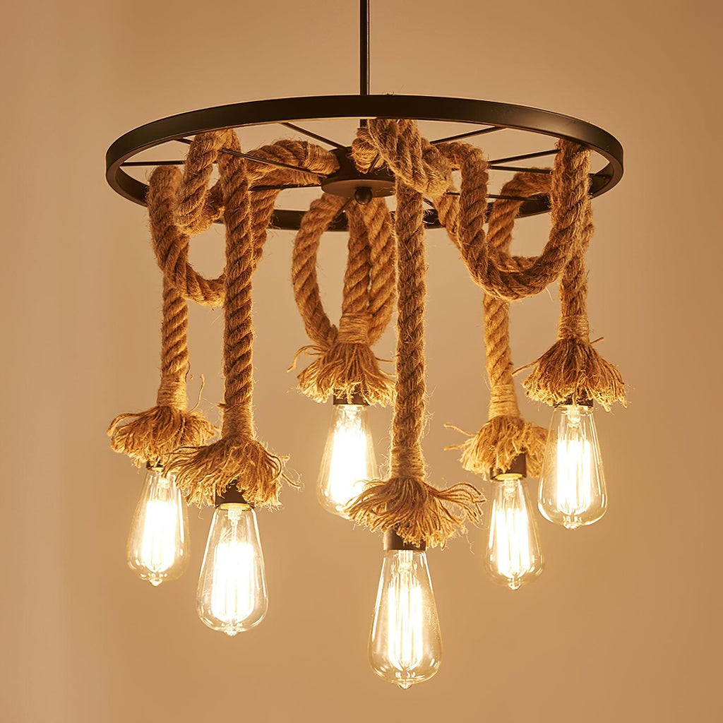 Hemp Rope Industrial Six Head Chandelier