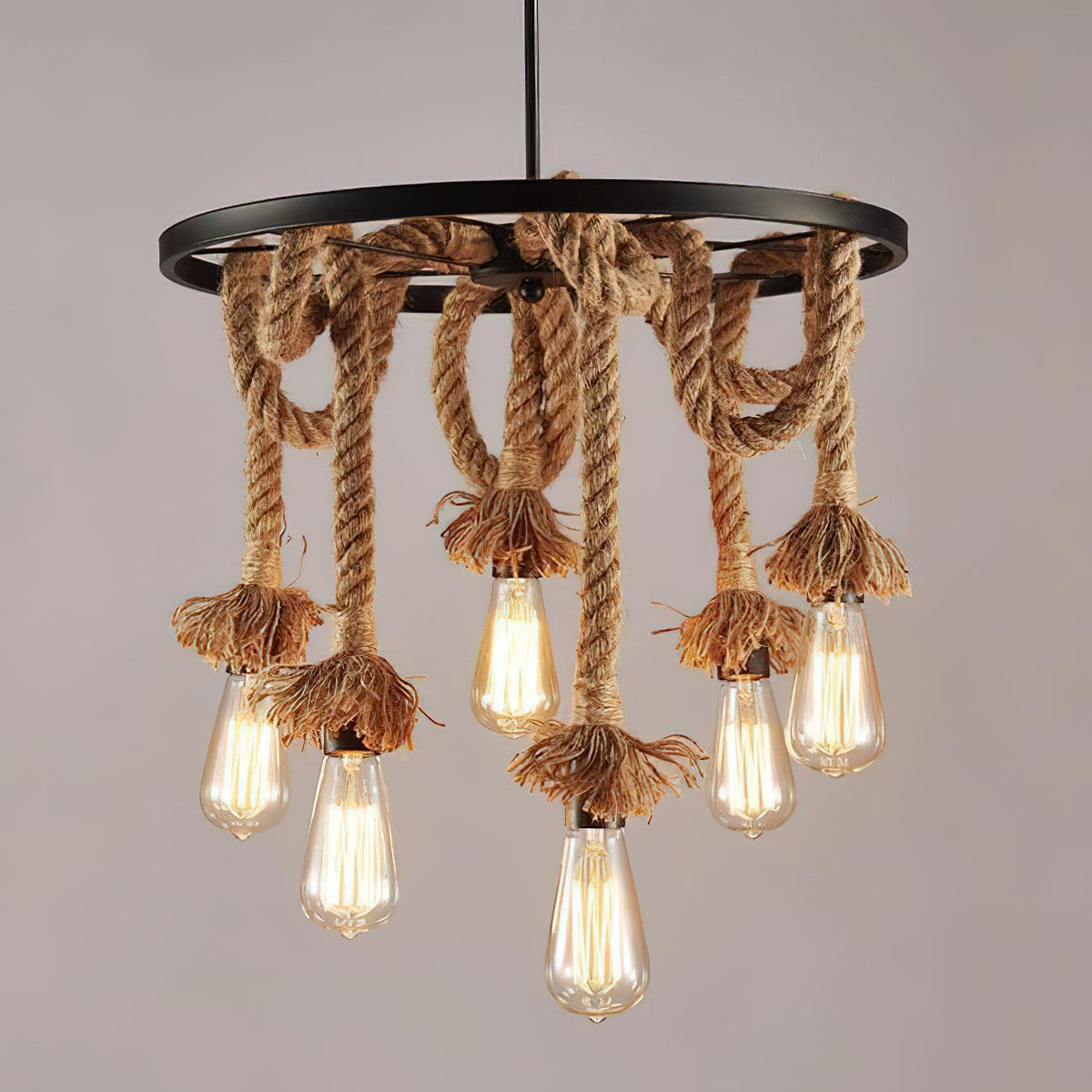 Hemp Rope Industrial Six Head Chandelier