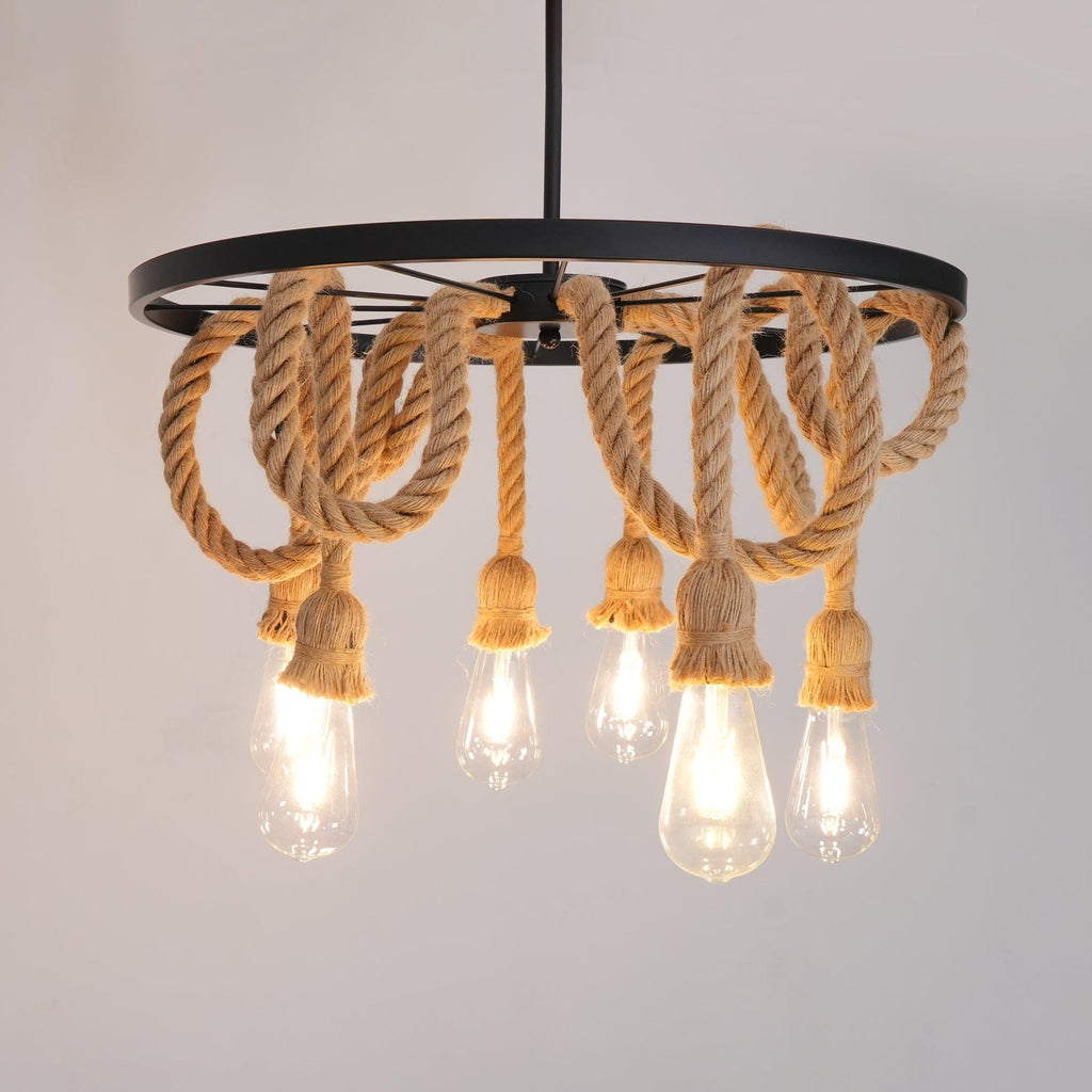 Hemp Rope Industrial Six Head Chandelier