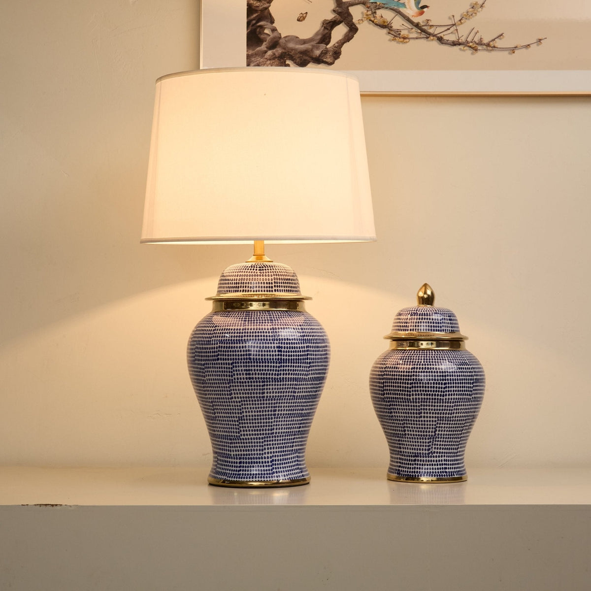 Indigo Dot Patterned Ceramic Table Lamp