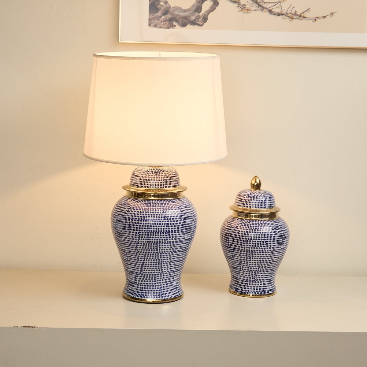 Indigo Dot Patterned Ceramic Table Lamp