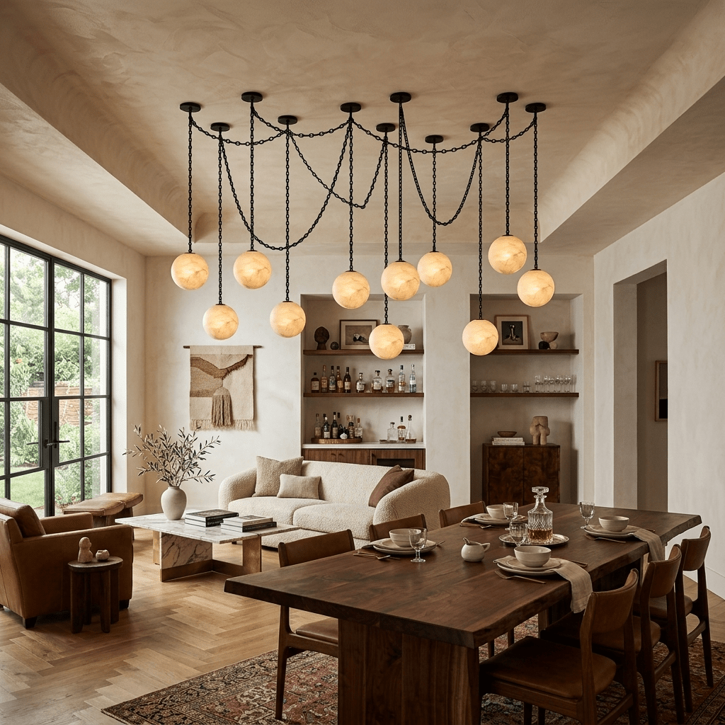 ndustrial Alabaster Orb Chain Chandelier