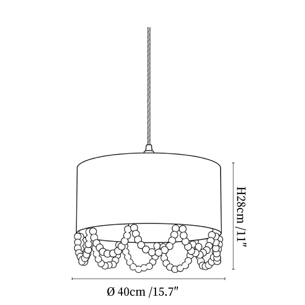 Jute Wood Bead Drum Pendant Lamp