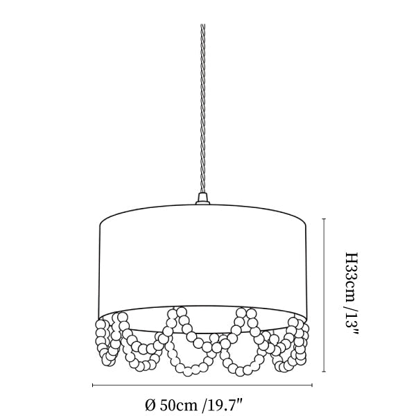 Jute Wood Bead Drum Pendant Lamp