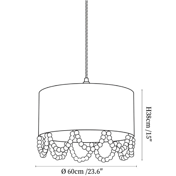 Jute Wood Bead Drum Pendant Lamp