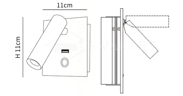 Black Bedside USB Wall Light