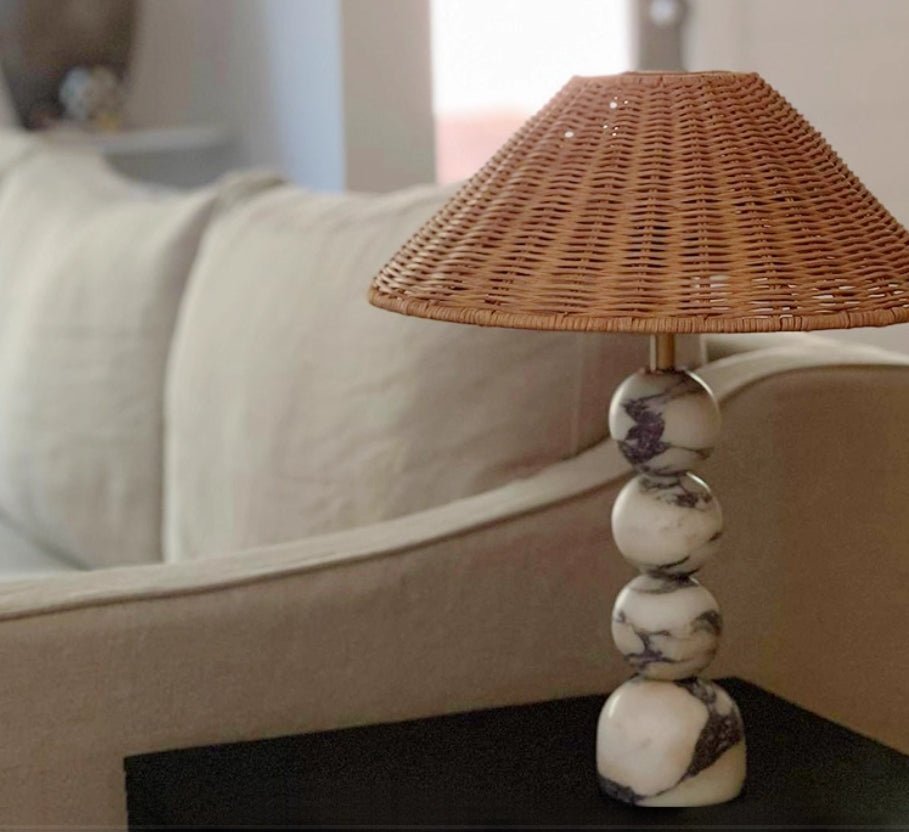 Marble Orb Rattan Table Lamp