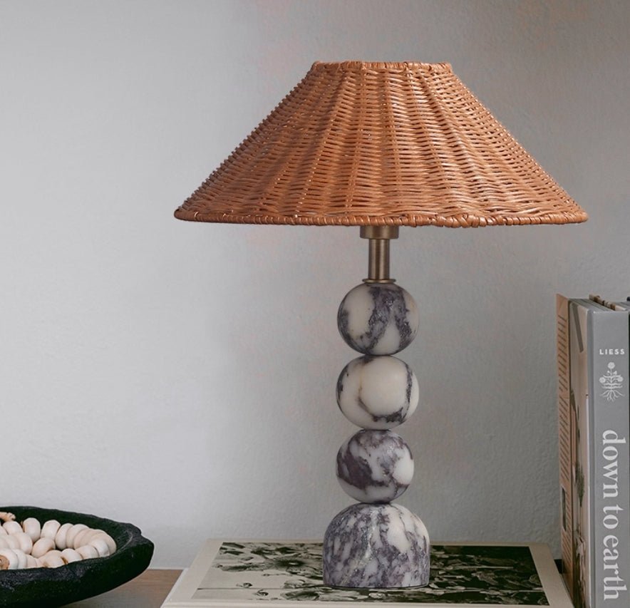 Marble Orb Rattan Table Lamp