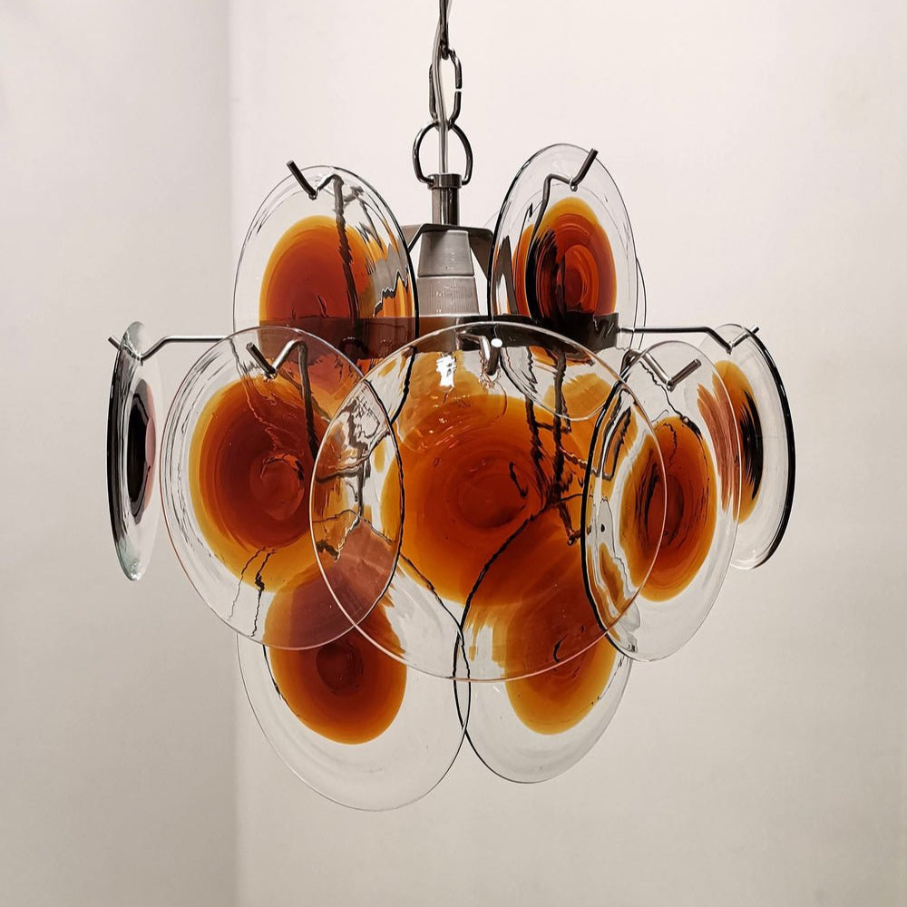 Orange Transparent Murano Disc Chandelier