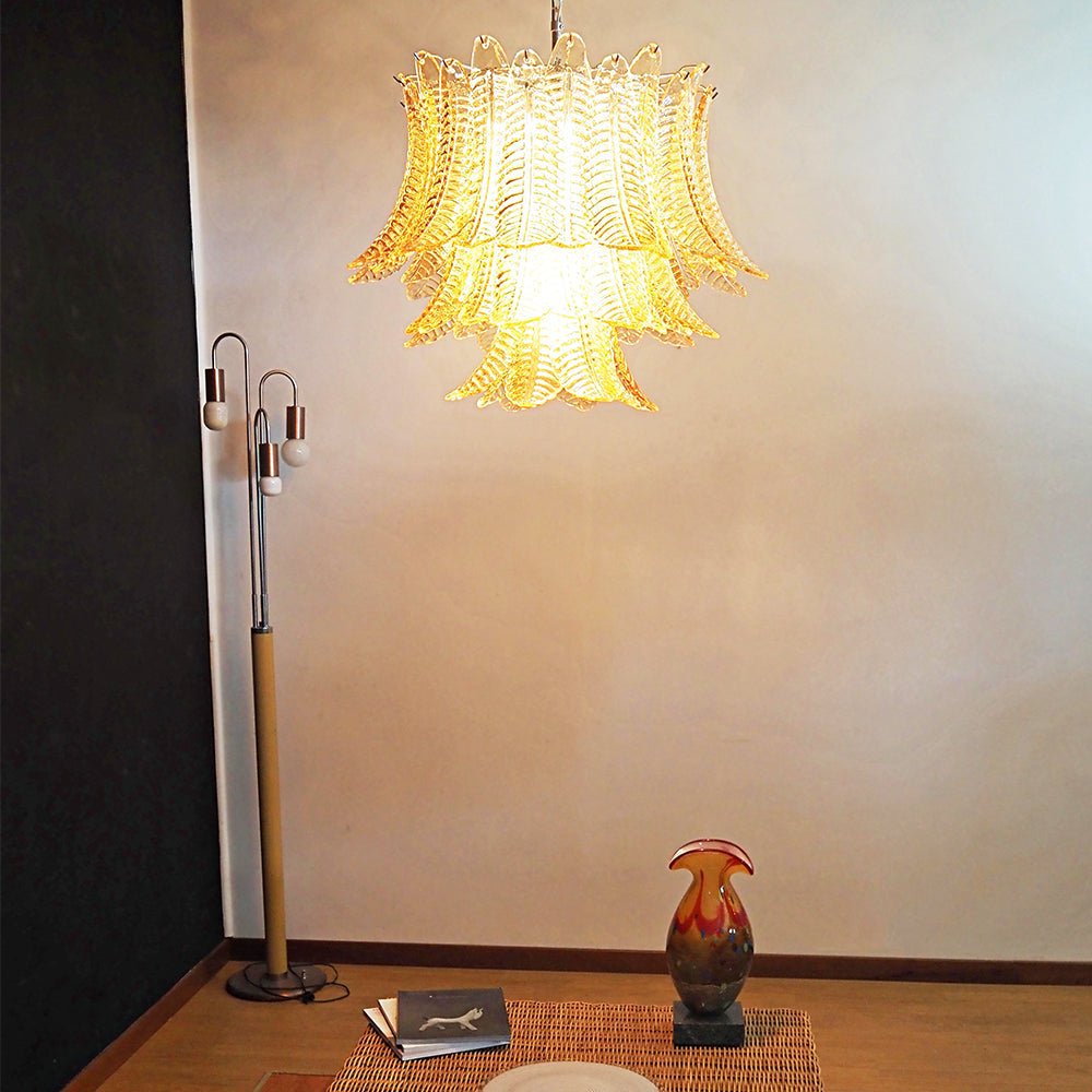 Murano Amber Glass Leaf Chandelier