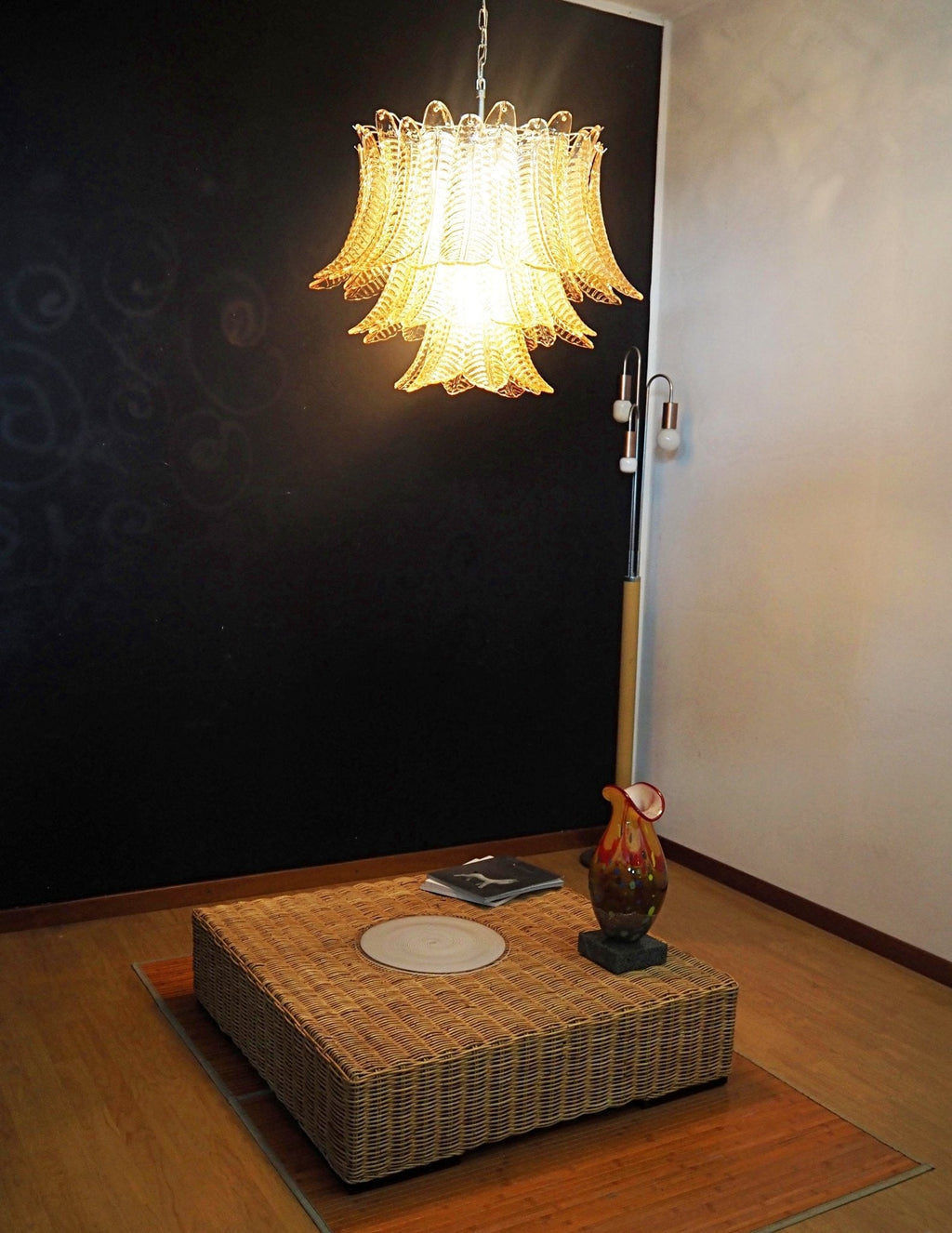 Murano Amber Glass Leaf Chandelier