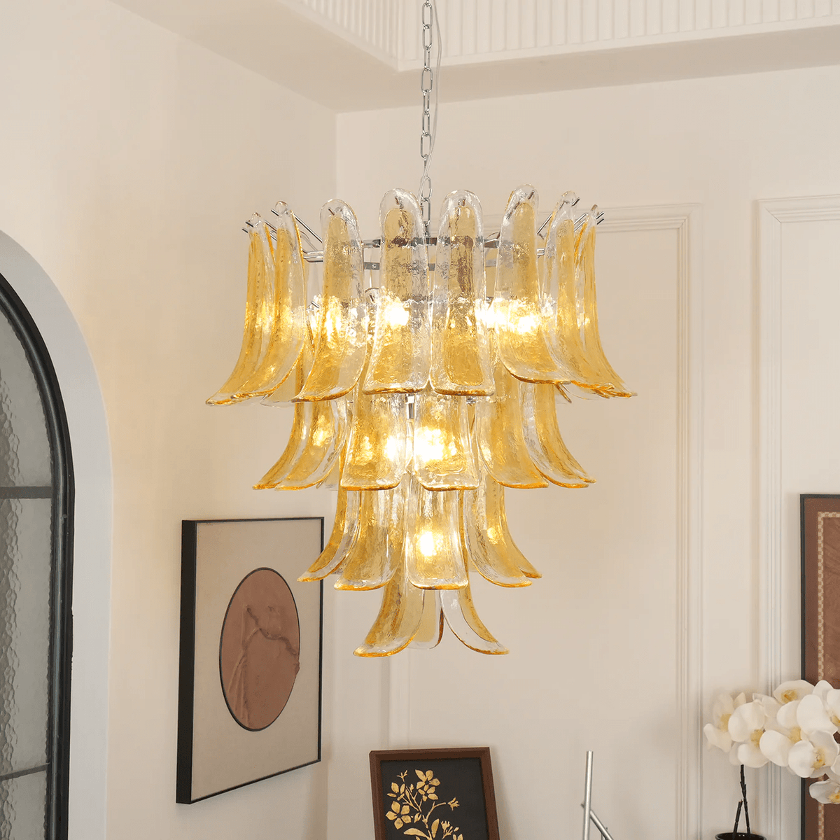 Murano Amber Lily Chandelier