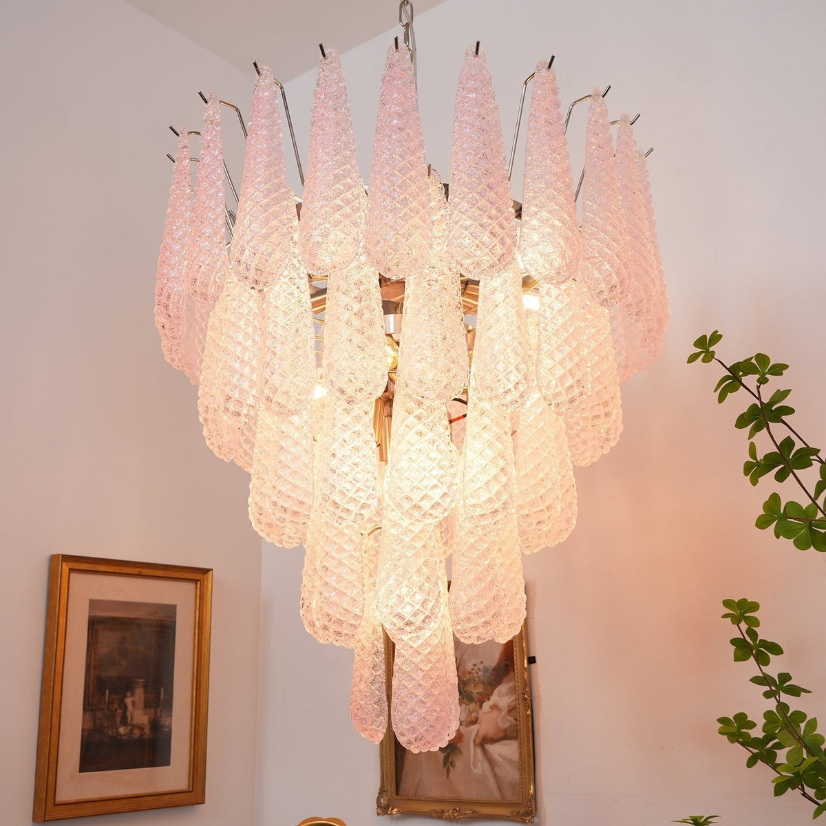 Murano Pink Glass Dewdrop Chandelier