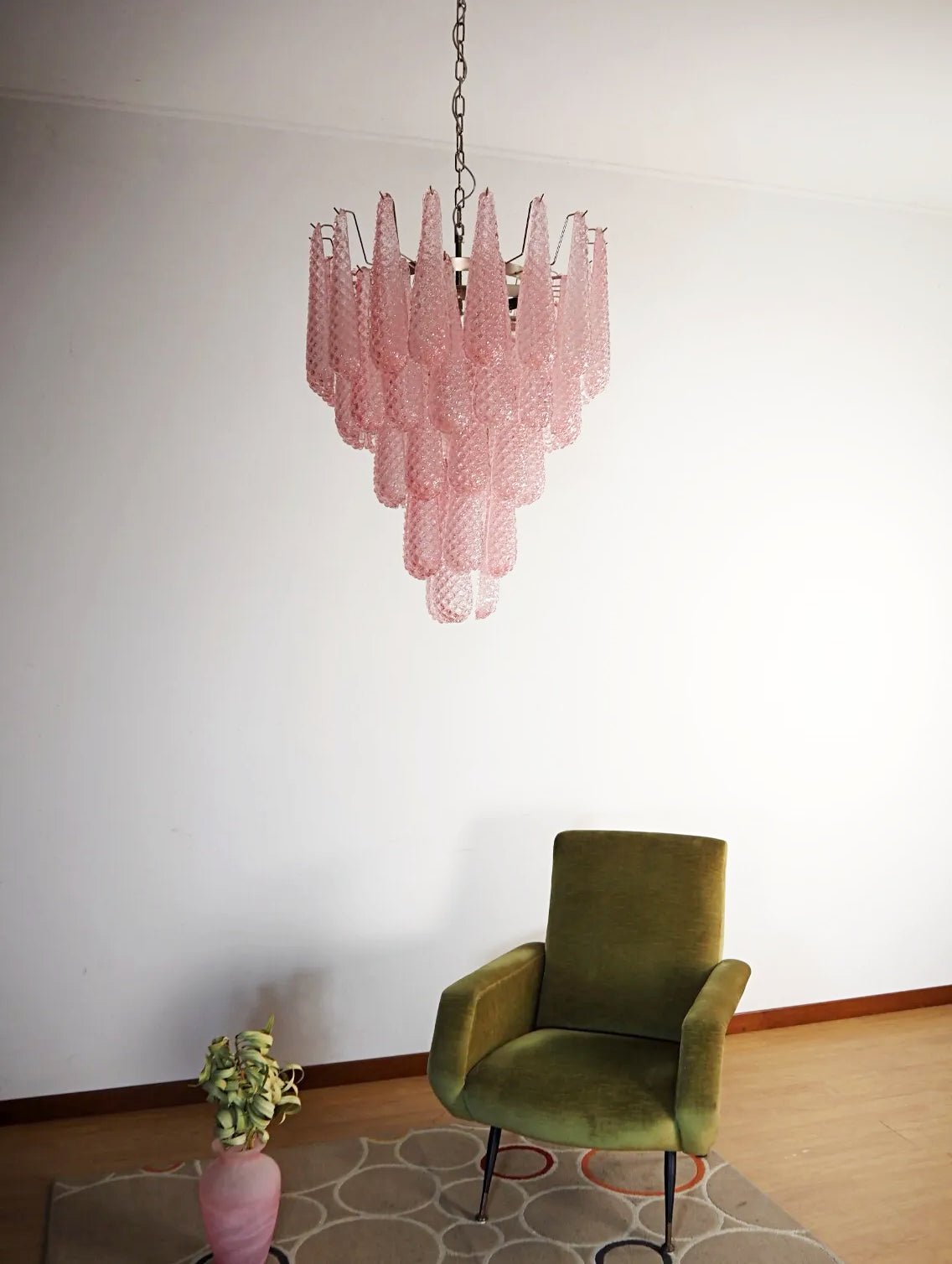 Murano Pink Glass Dewdrop Chandelier
