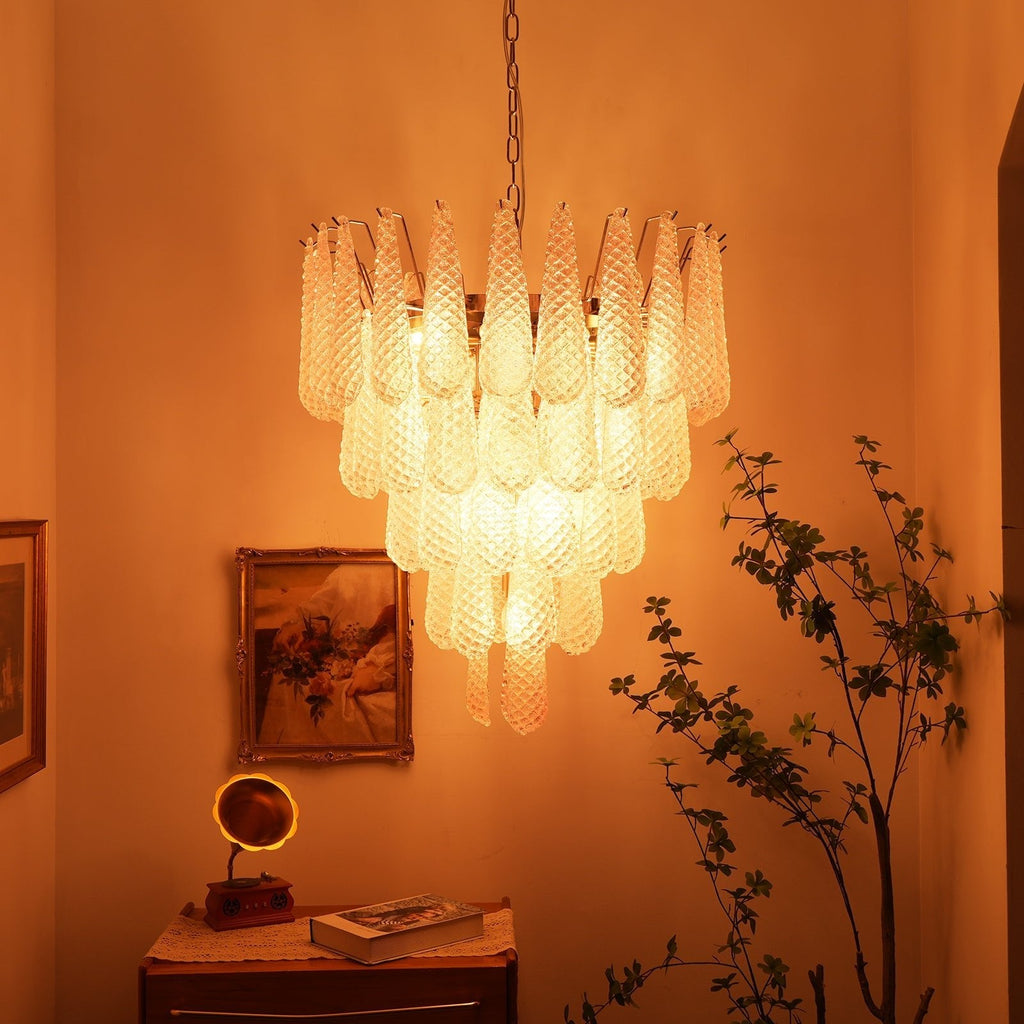 Murano Pink Glass Dewdrop Chandelier