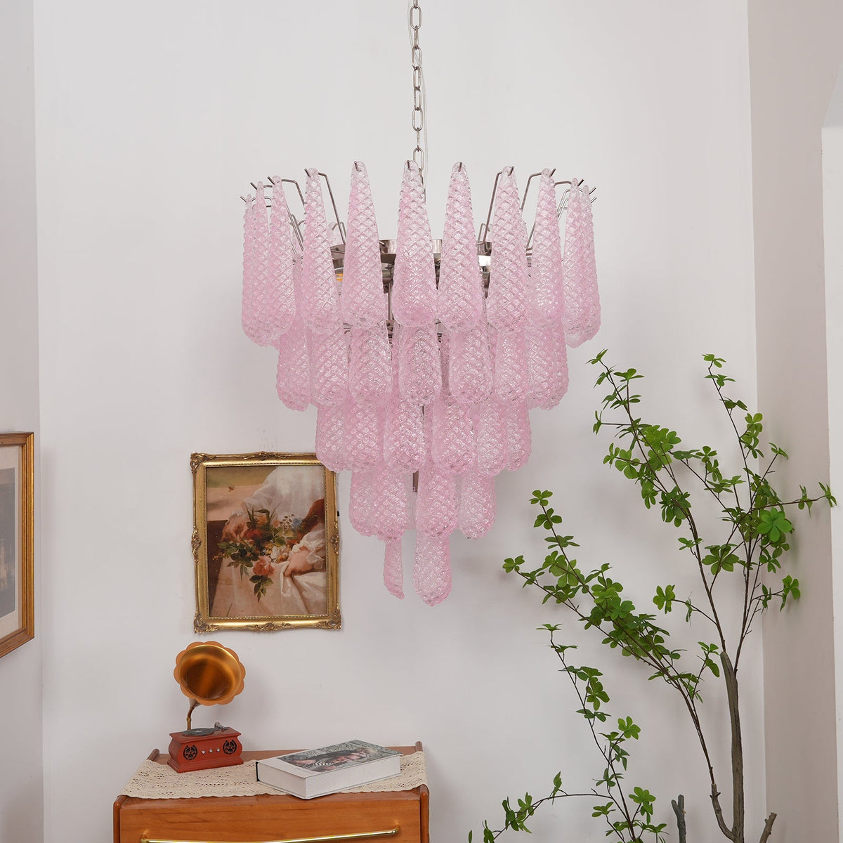 Murano Pink Glass Dewdrop Chandelier