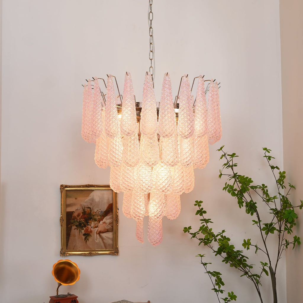 Murano Pink Glass Dewdrop Chandelier