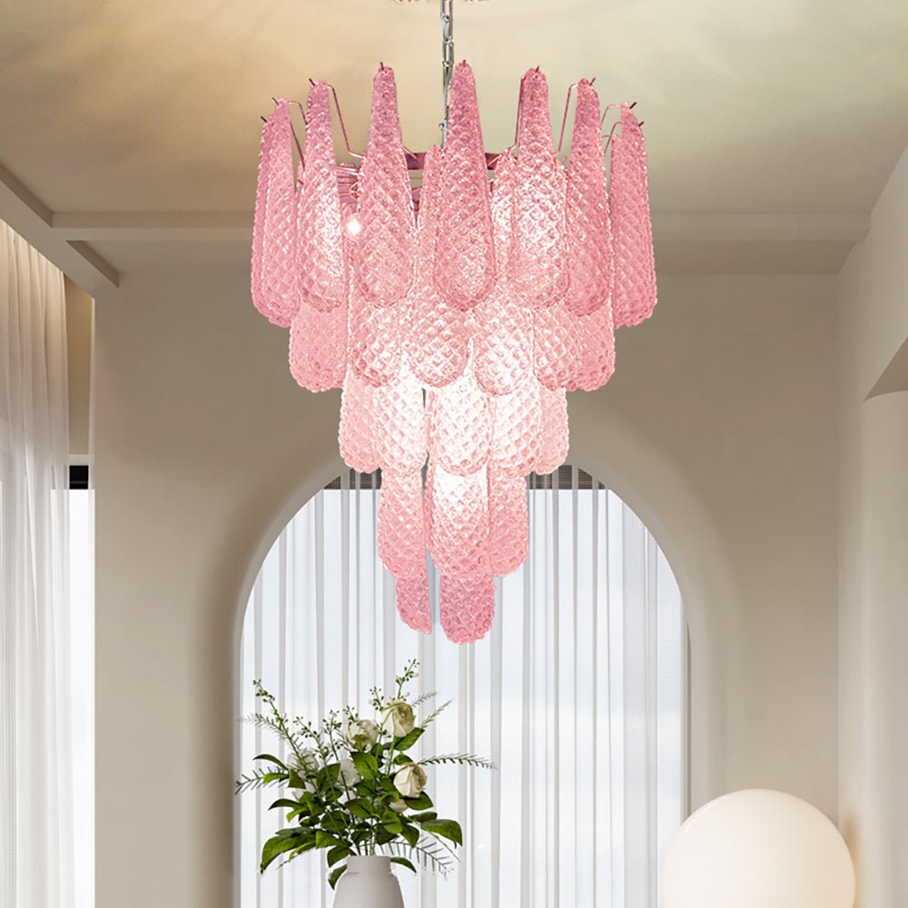 Murano Pink Glass Droplet Chandelier
