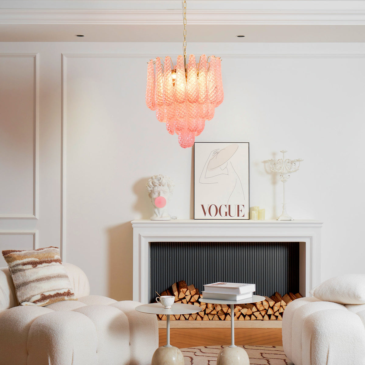 Murano Pink Glass Droplet Chandelier