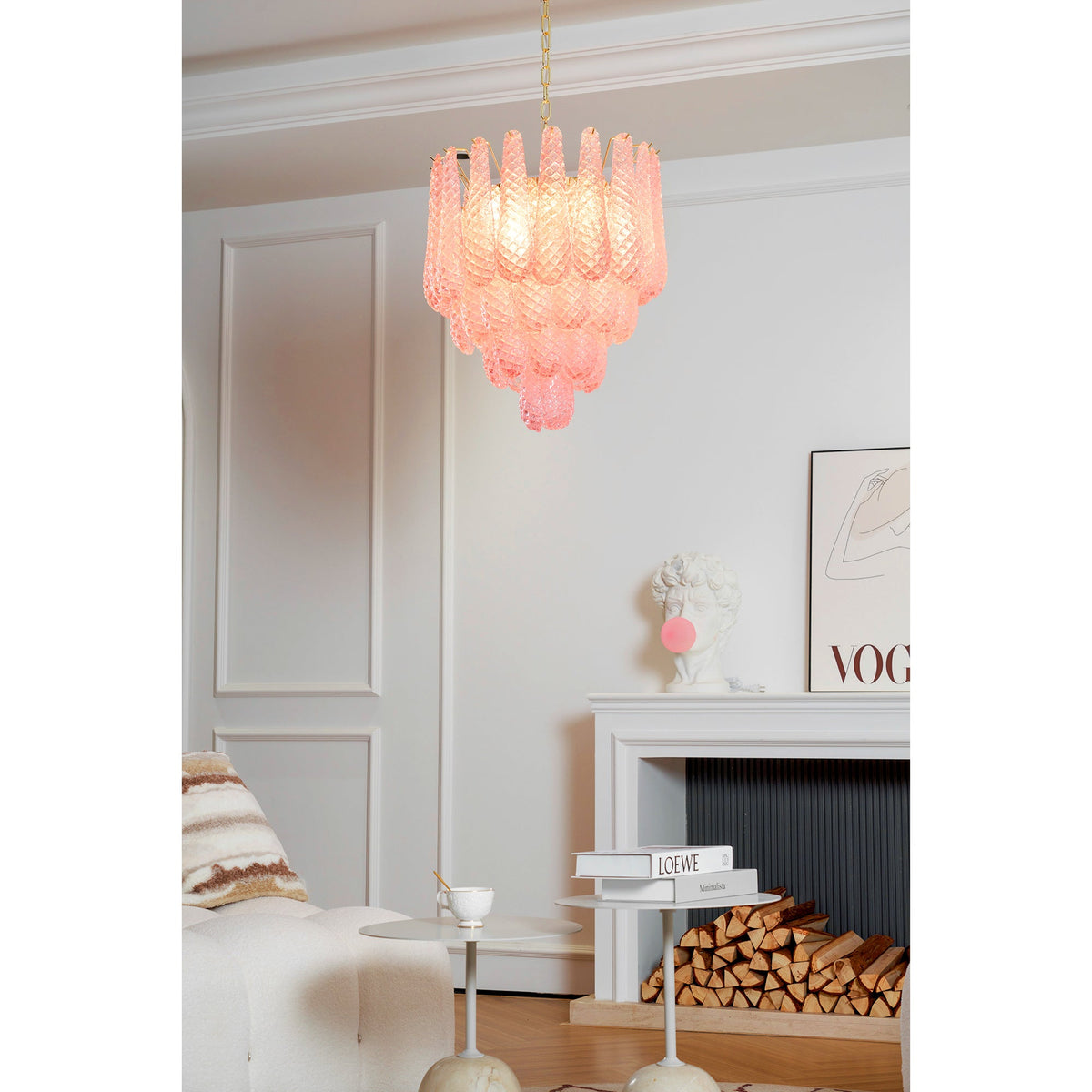 Murano Pink Glass Droplet Chandelier