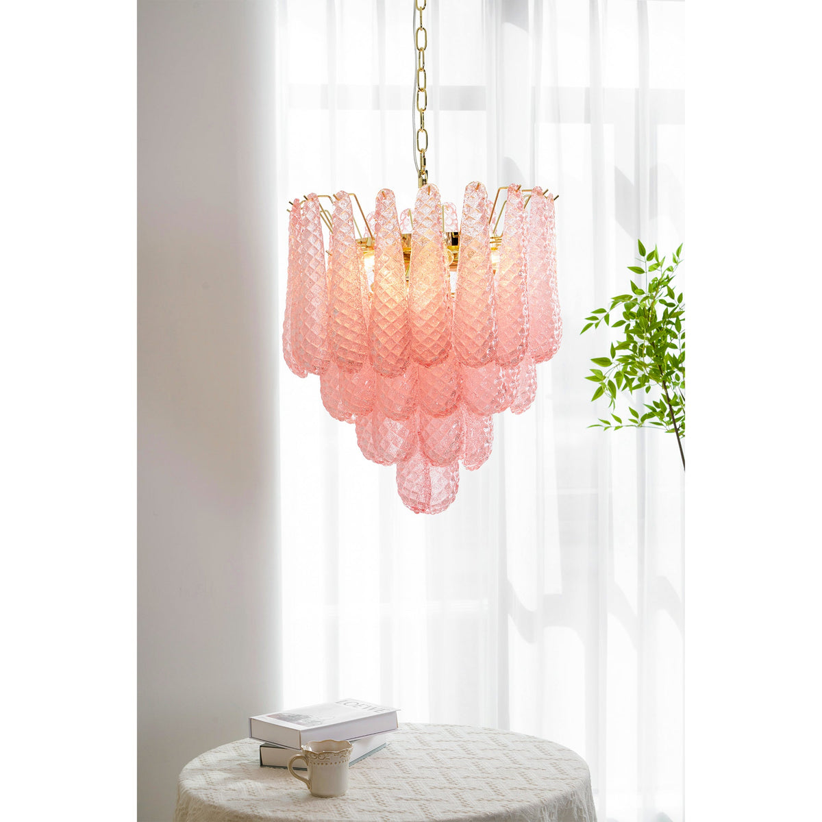 Murano Pink Glass Droplet Chandelier