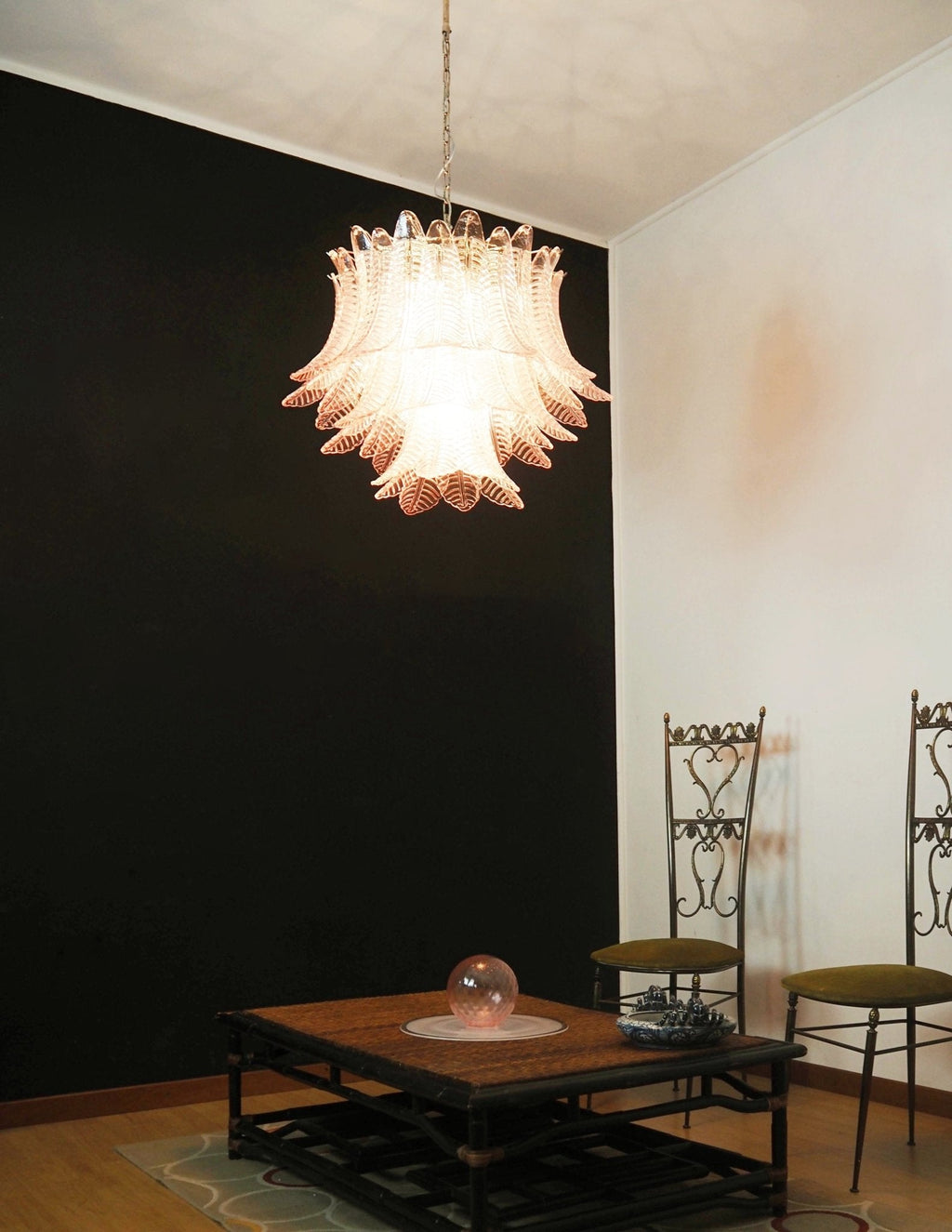 Murano Pink Glass Leaf Chandelier