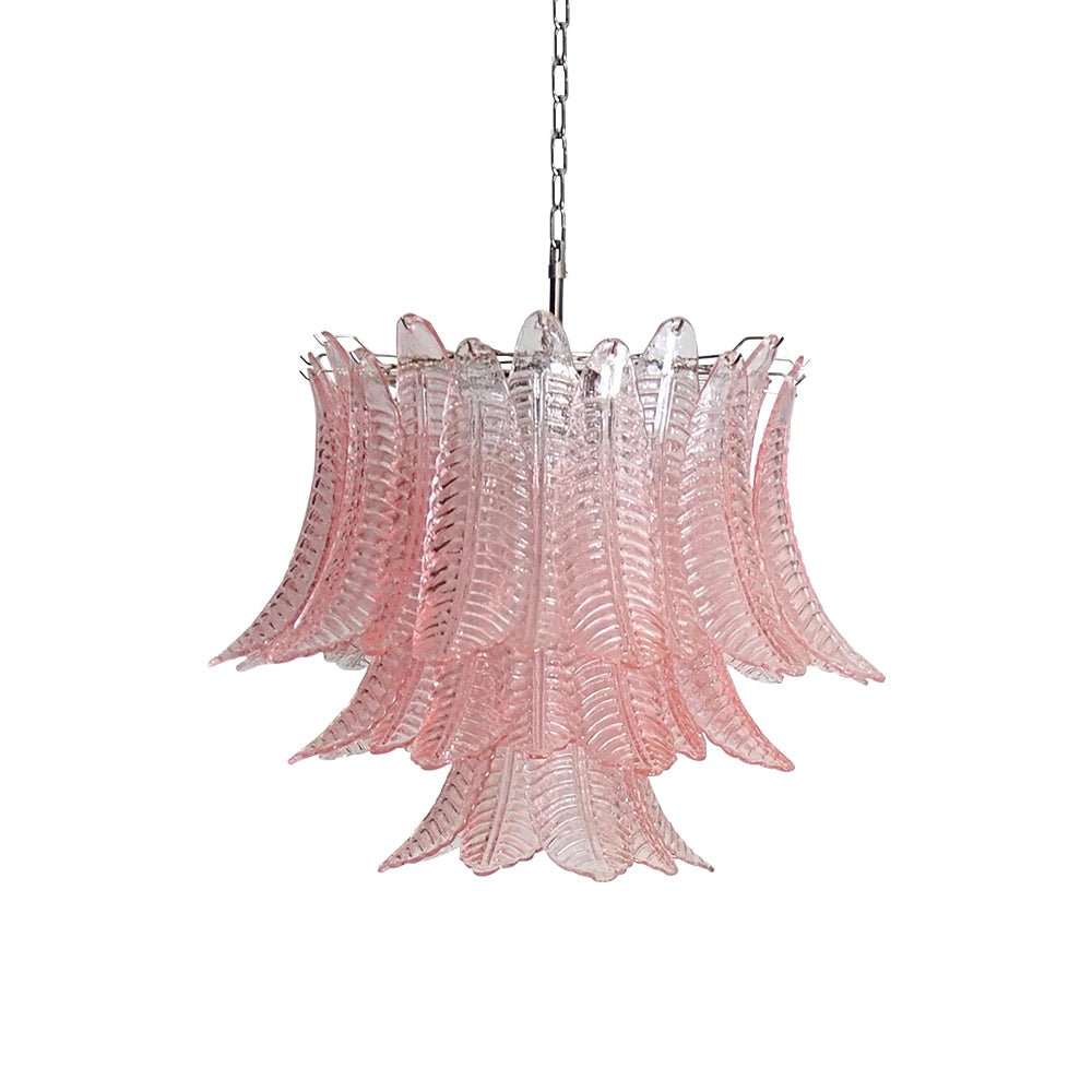 Murano Pink Glass Leaf Chandelier