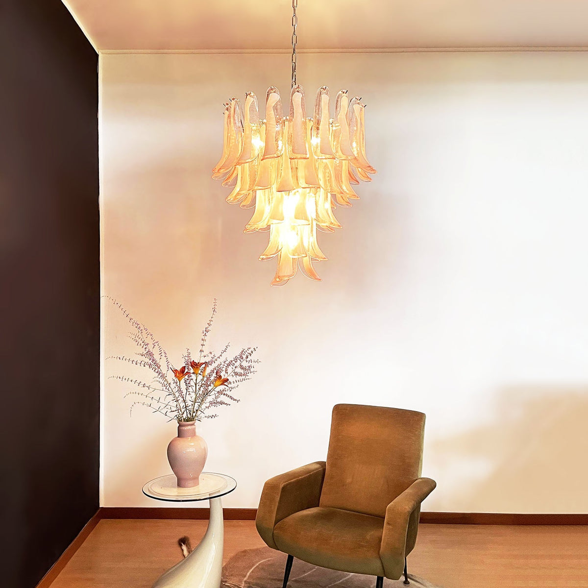 Murano Pink Glass Petals Chandelier