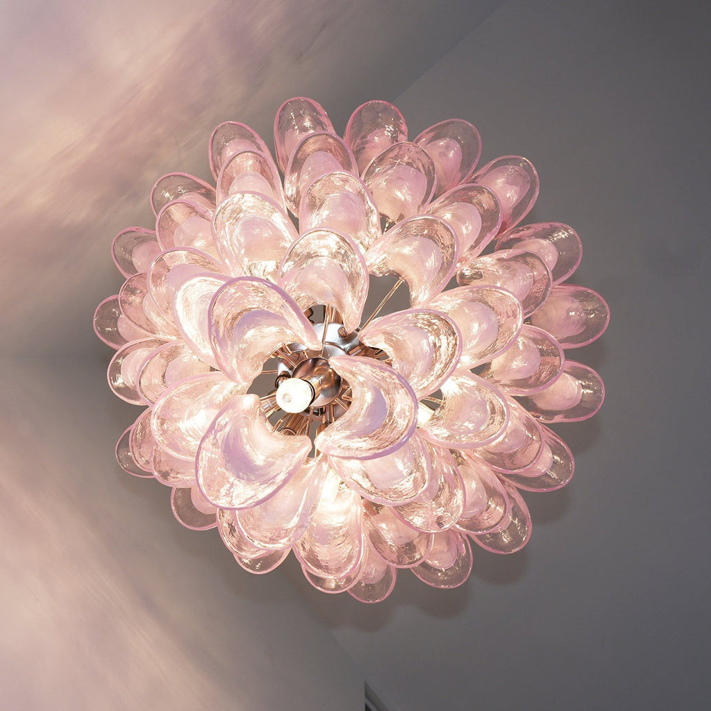 Murano Pink Glass Petals Chandelier