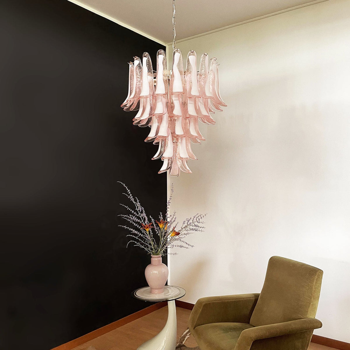 Murano Pink Glass Petals Chandelier