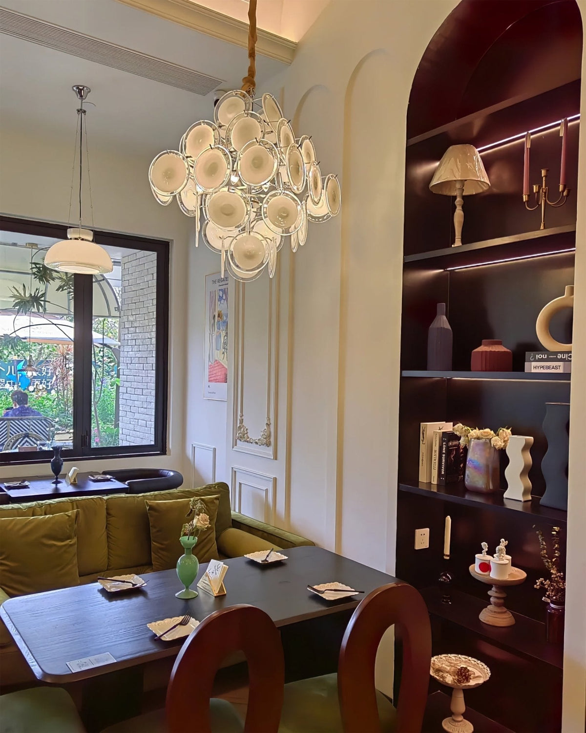 Murano Disc White Glass Chandelier