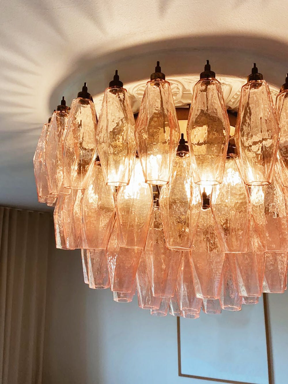 Murano Rhombus Pink Glass Ceiling Lamp