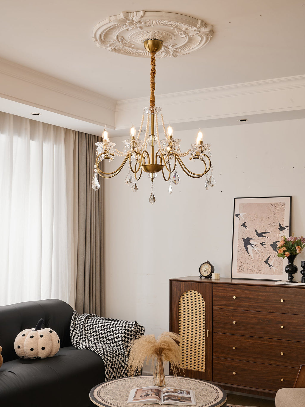 Opulent Pearl Crystal Chandelier
