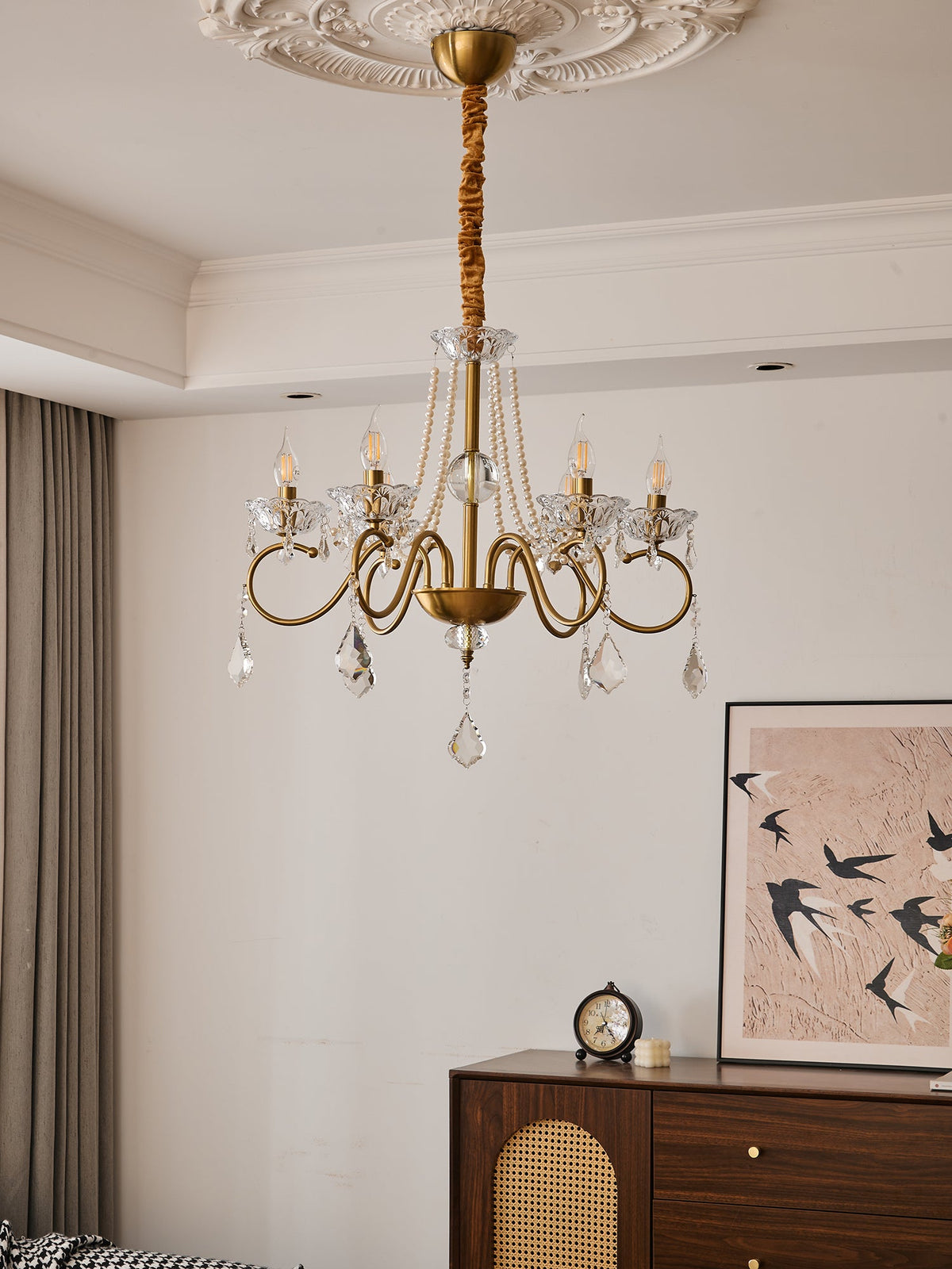 Opulent Pearl Crystal Chandelier