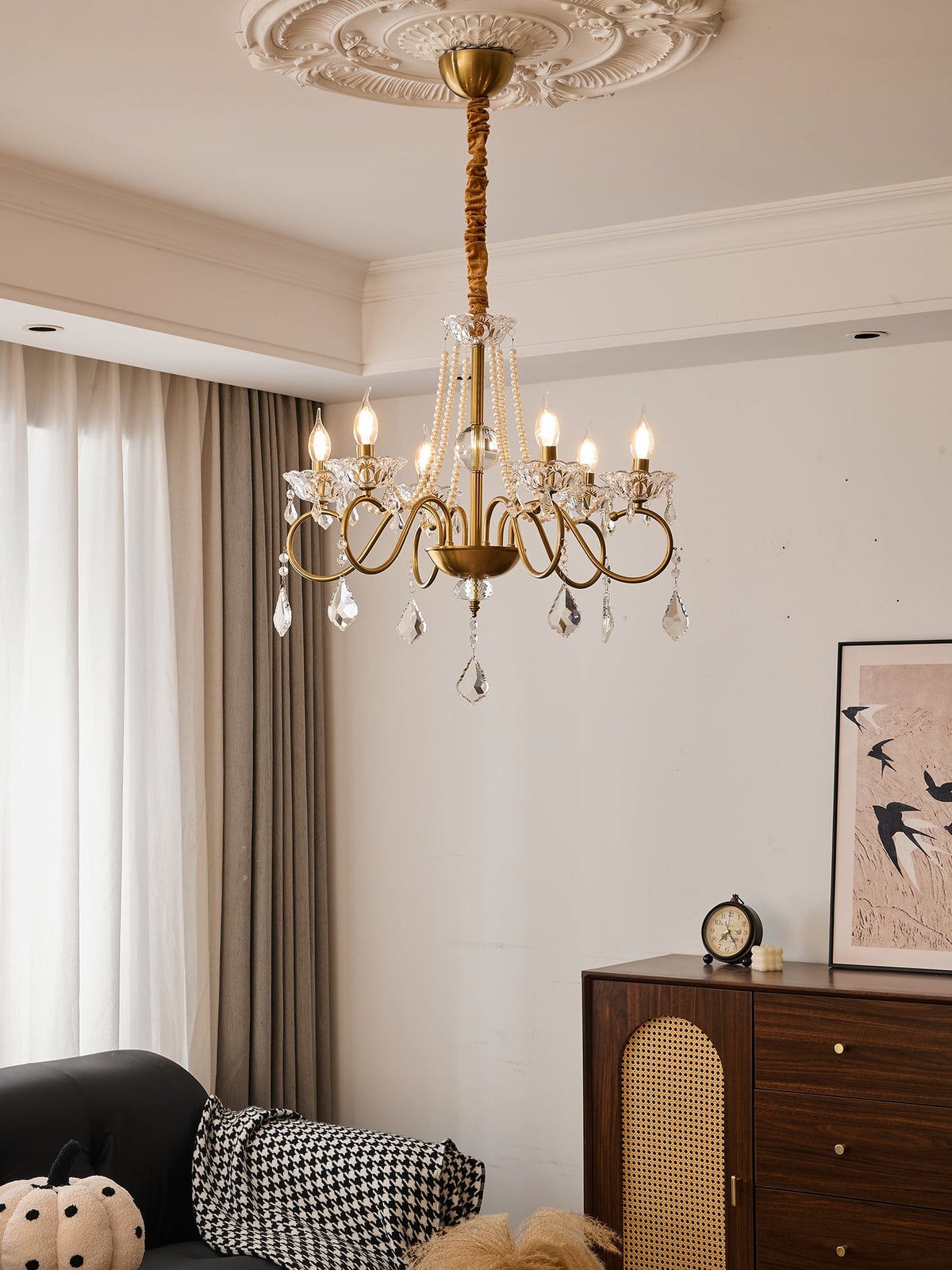 Opulent Pearl Crystal Chandelier