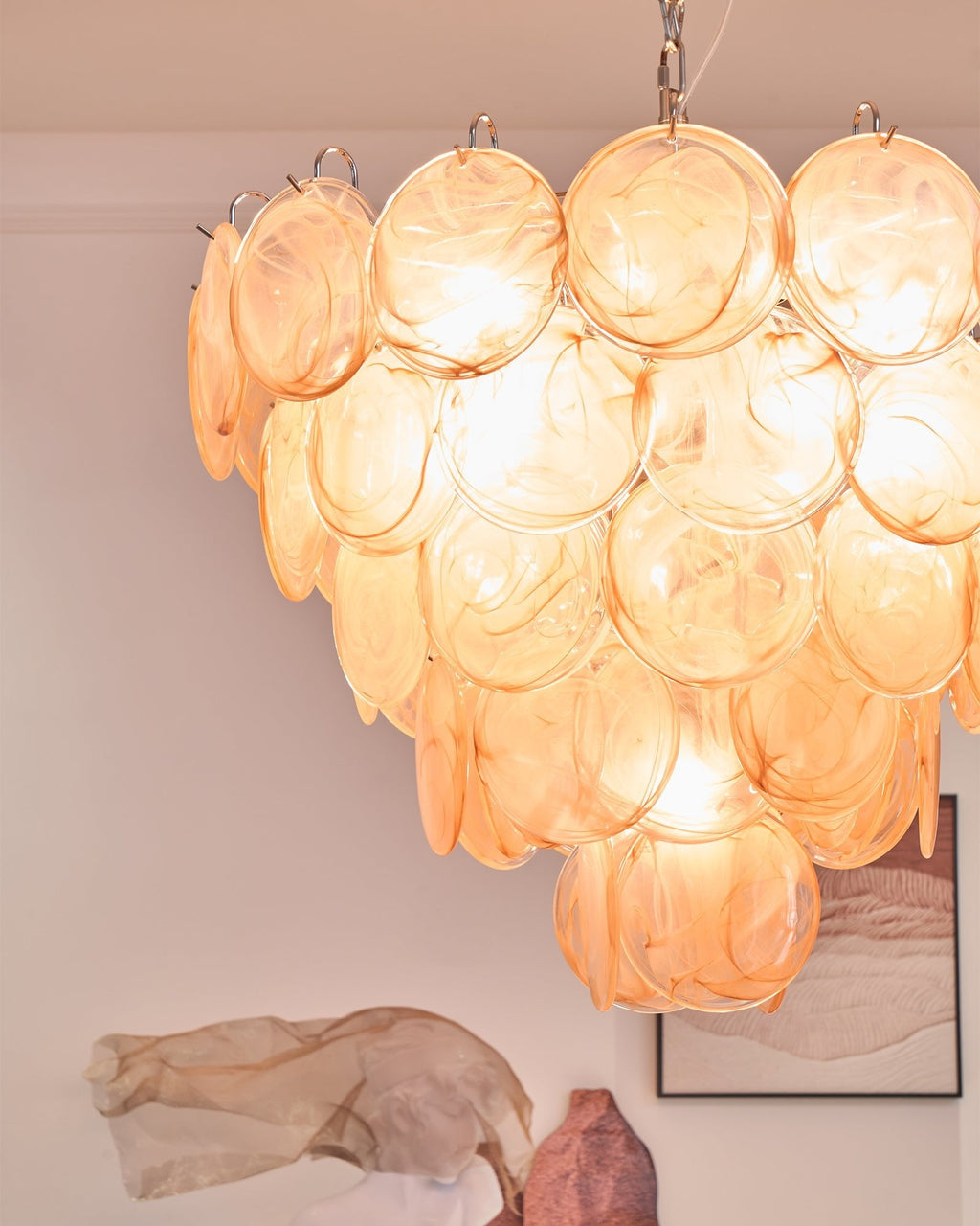 Orange Murano Disc Chandelier