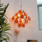 Orange Transparent Murano Disc Chandelier