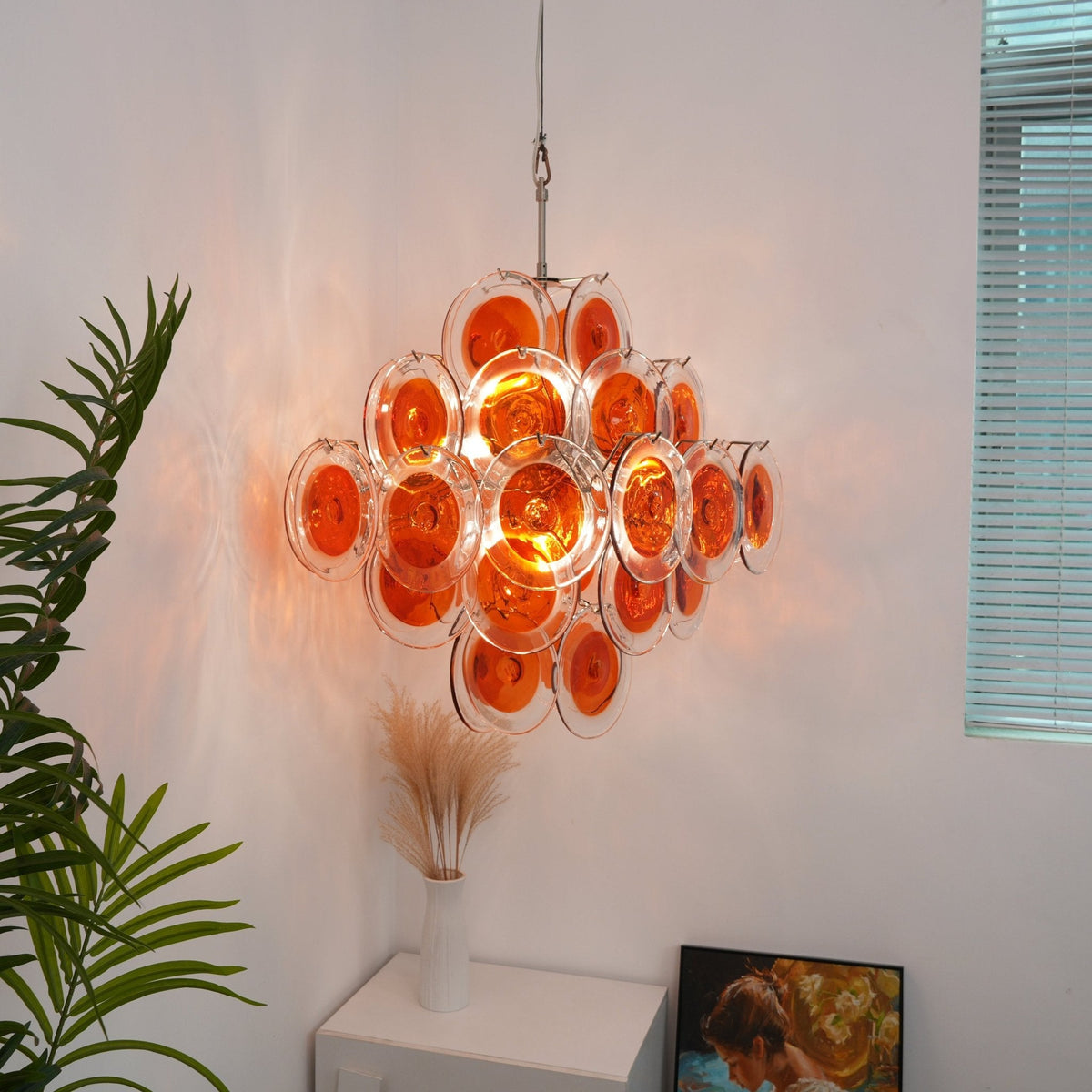 Orange Transparent Murano Disc Chandelier