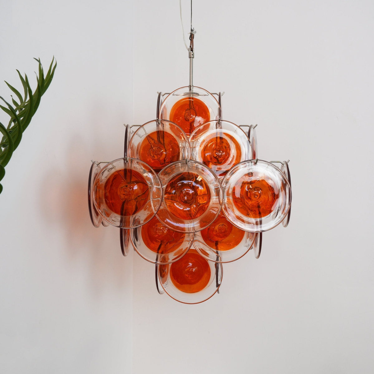 Orange Transparent Murano Disc Chandelier