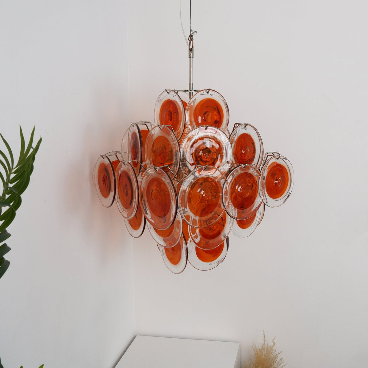 Orange Transparent Murano Disc Chandelier
