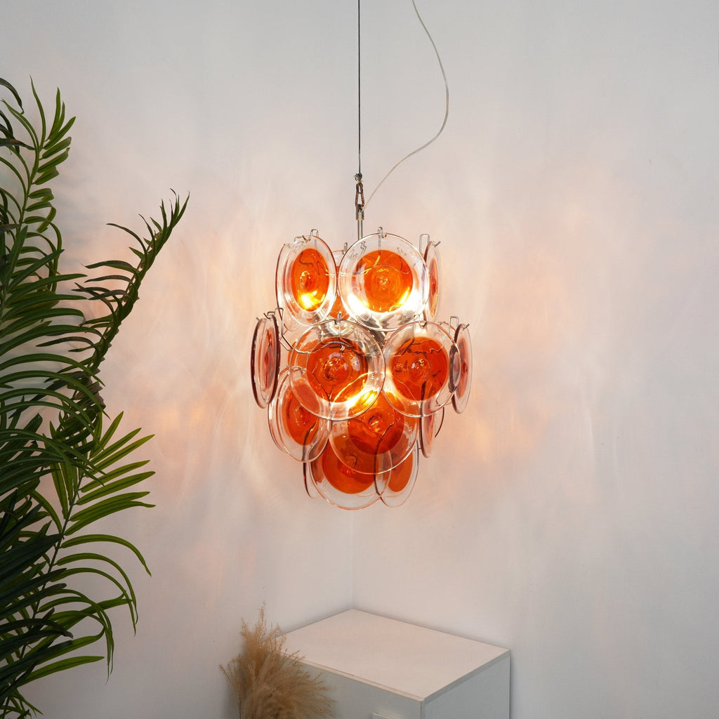 Orange Transparent Murano Disc Chandelier