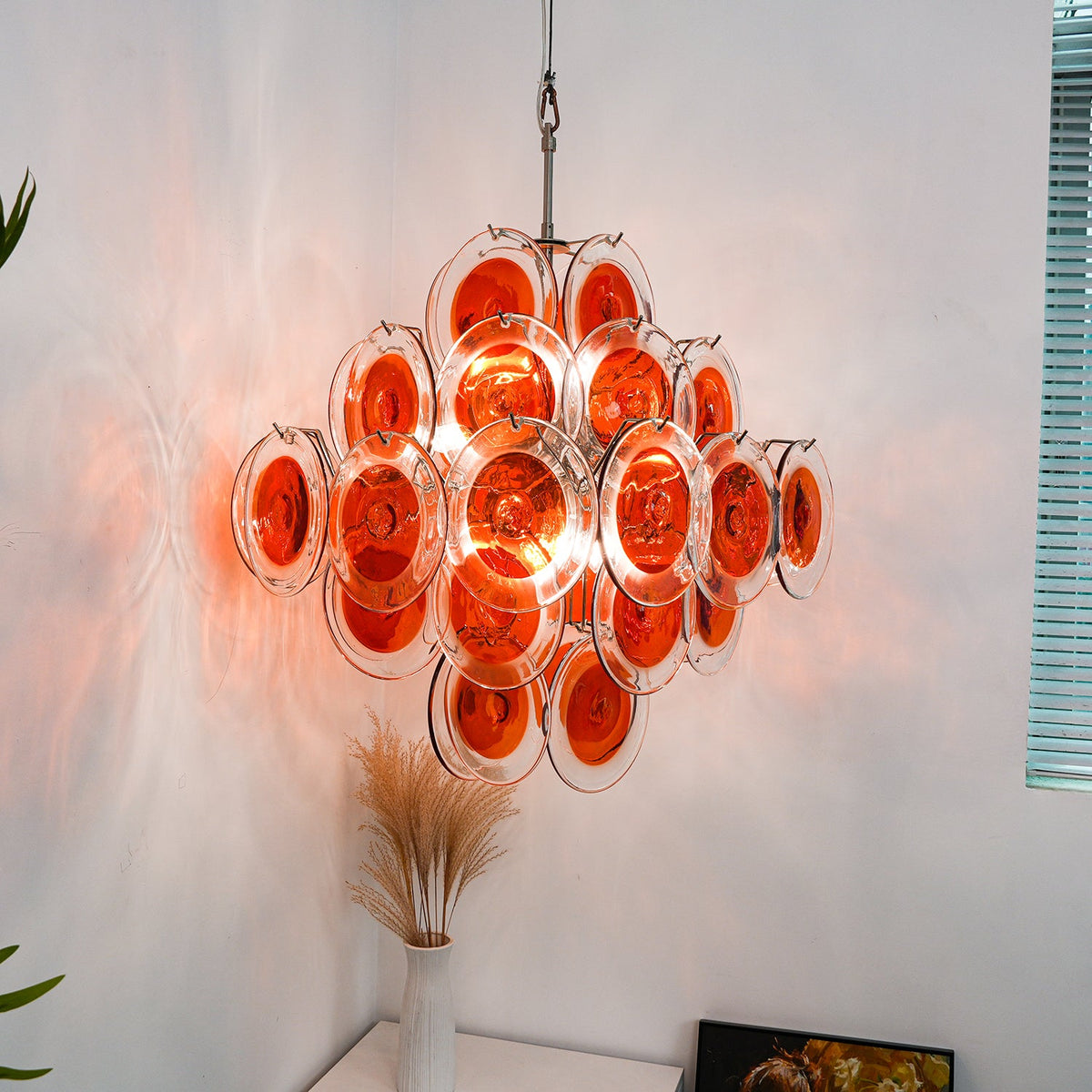 Orange Transparent Murano Disc Chandelier