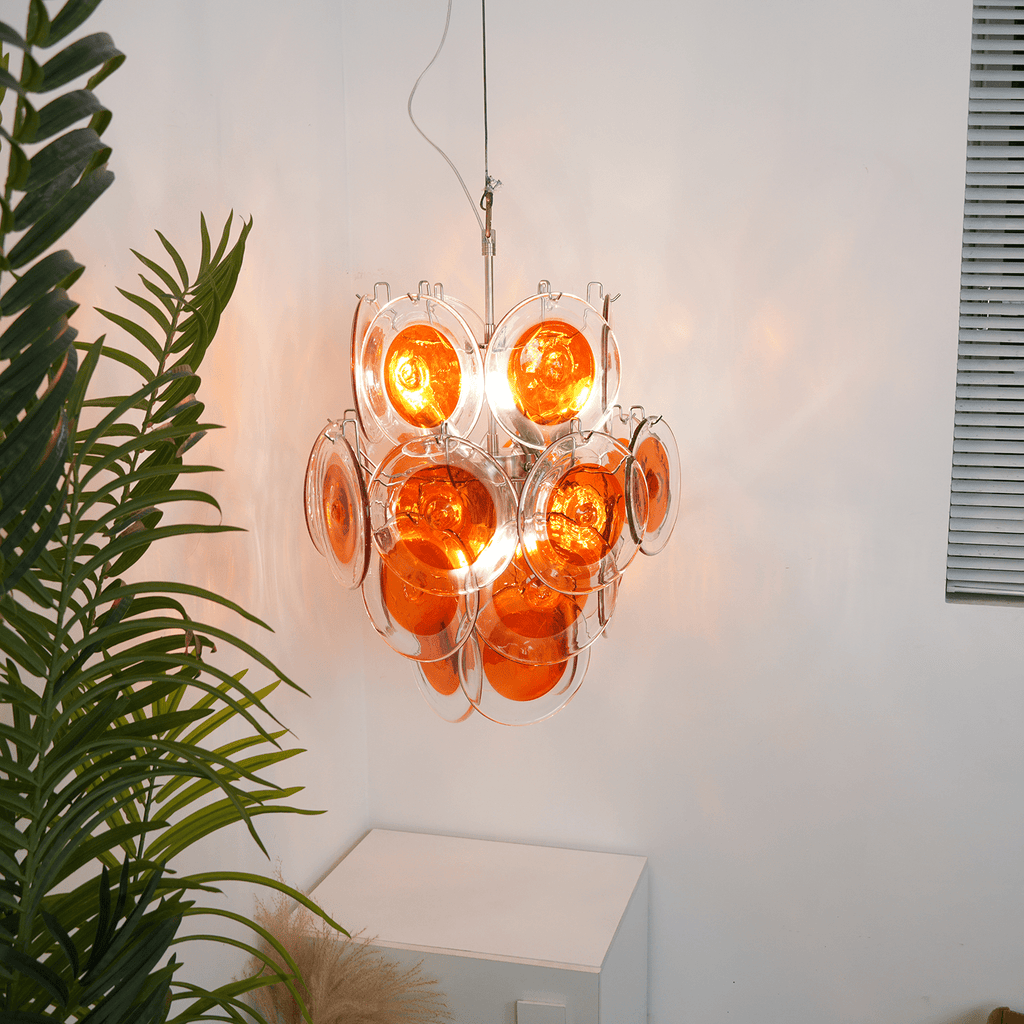 Orange Transparent Murano Disc Chandelier