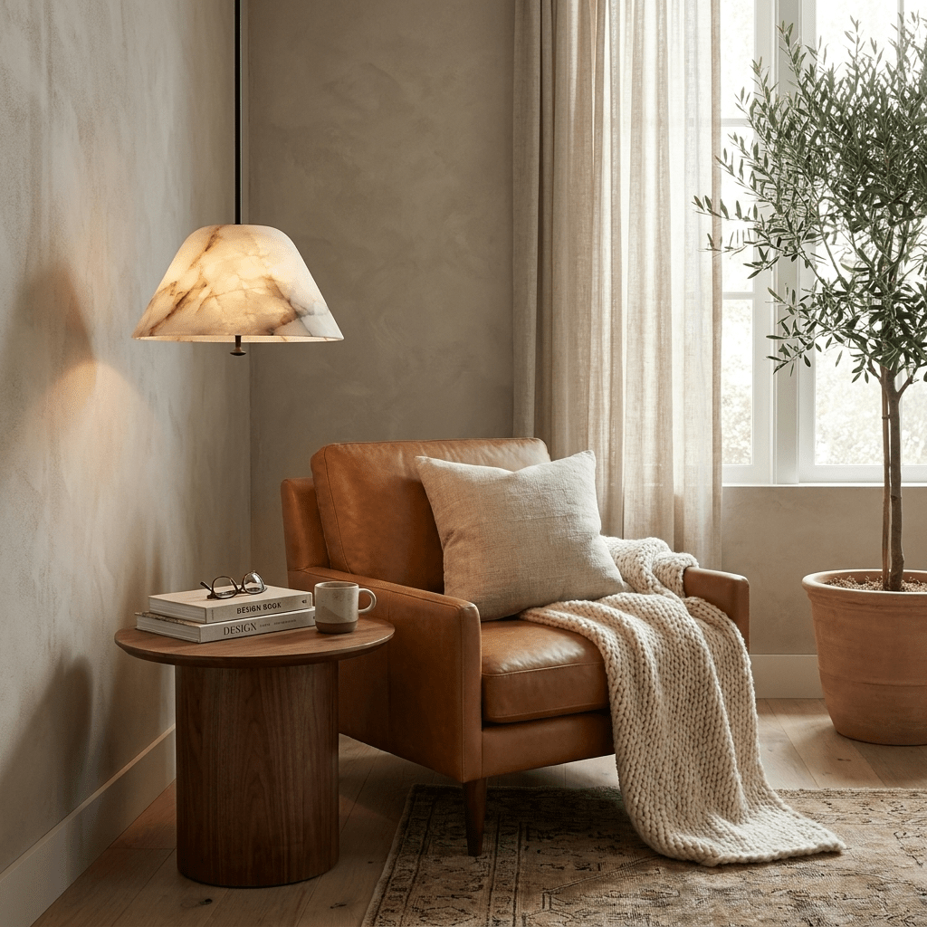 Orvella Alabaster Cone Pendant Light