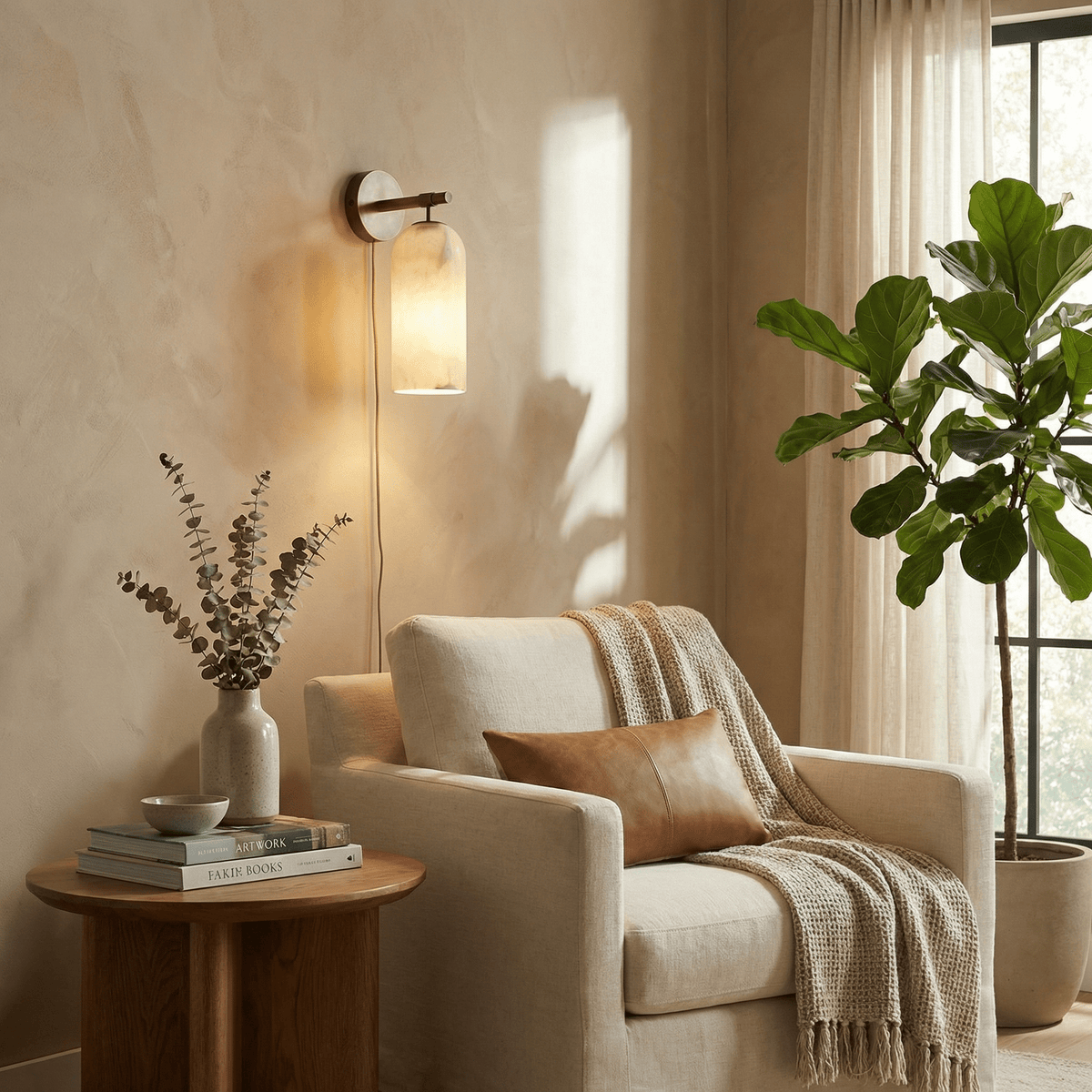Pillar Alabaster Plug - in Wall Sconce