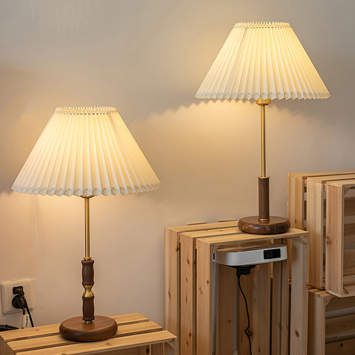 Pleated Walnut Table Lamp