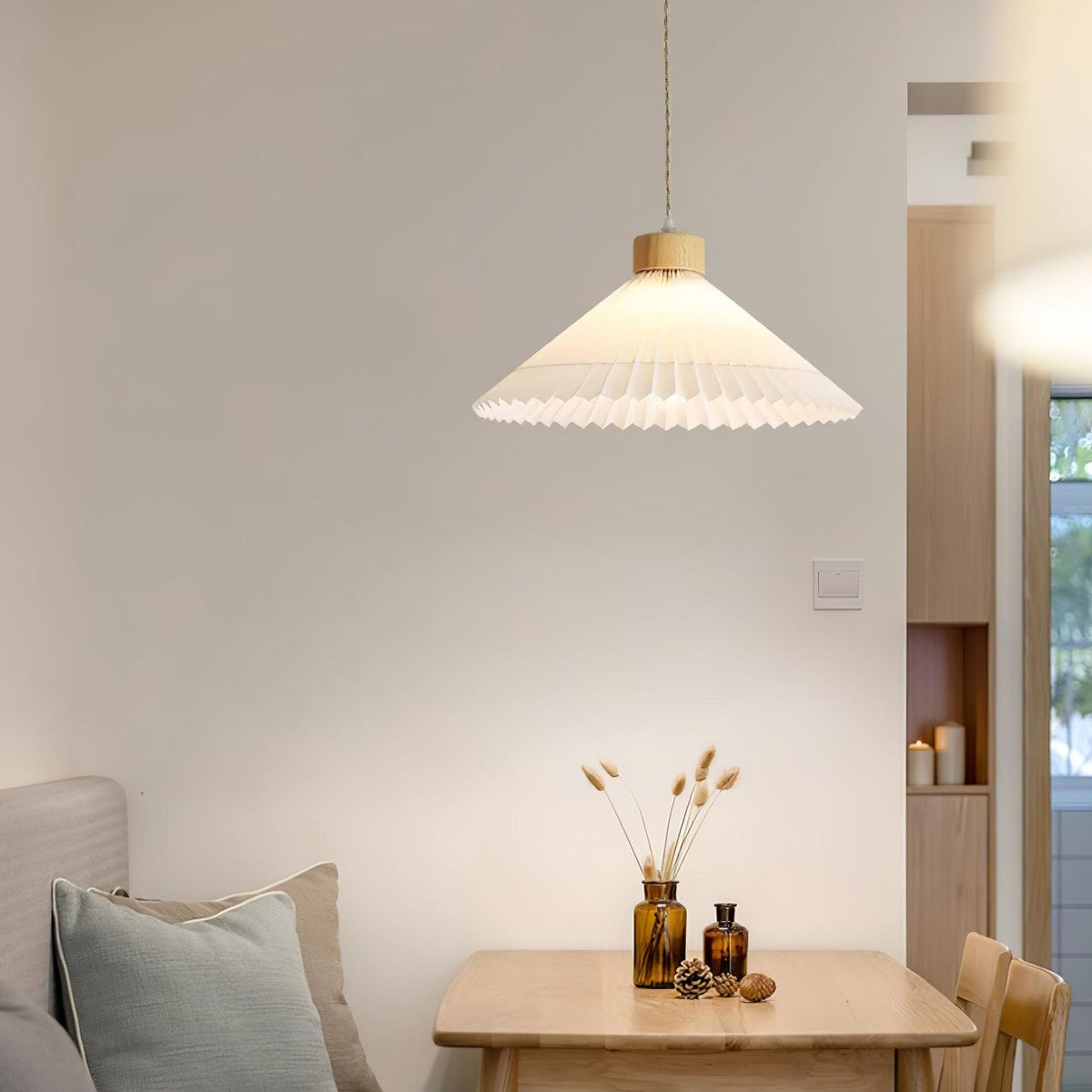 Pleated Wooden Pendant Light