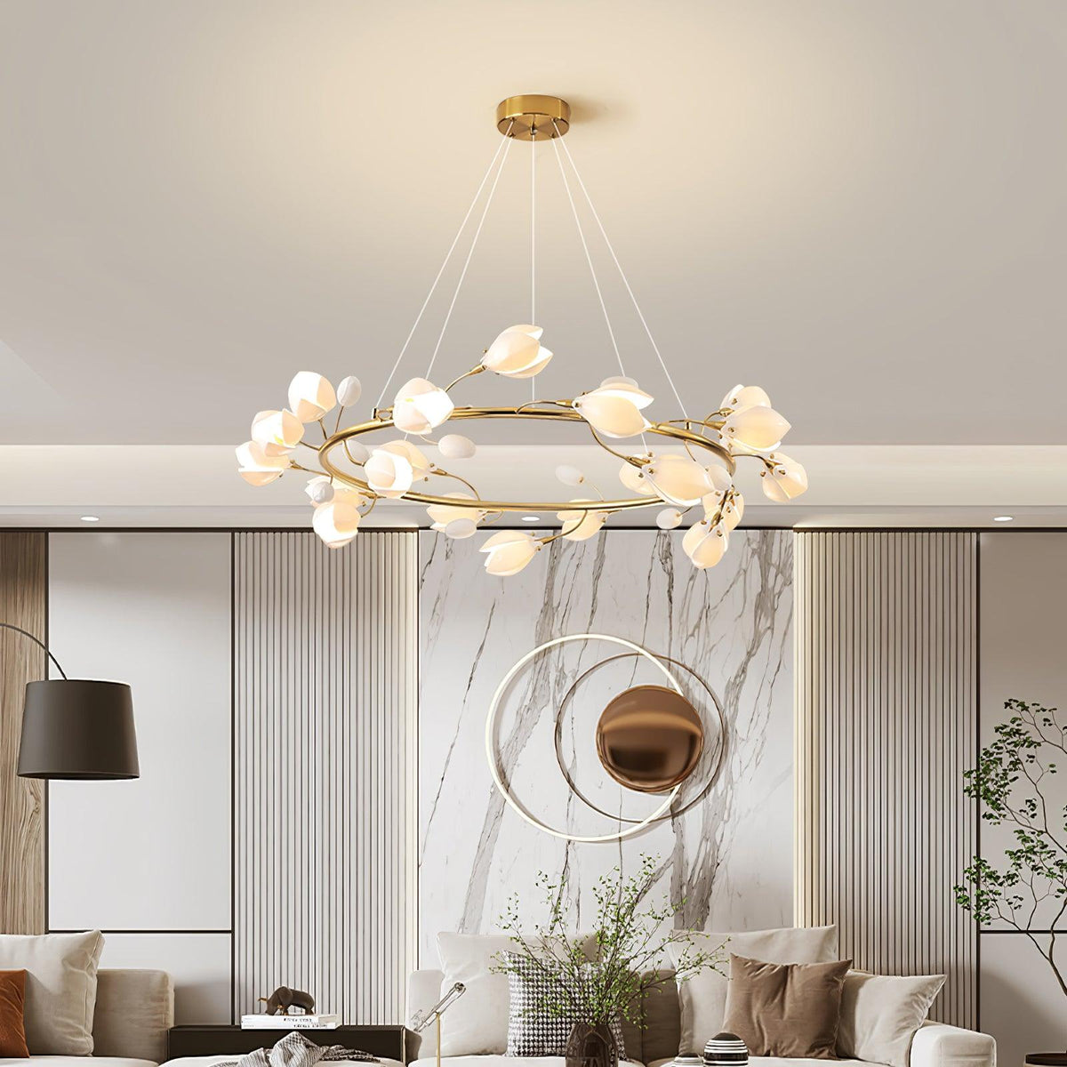White Porcelain Magnolia Chandelier