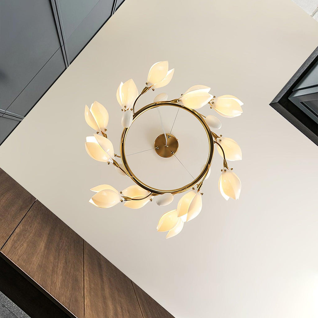 White Porcelain Magnolia Chandelier
